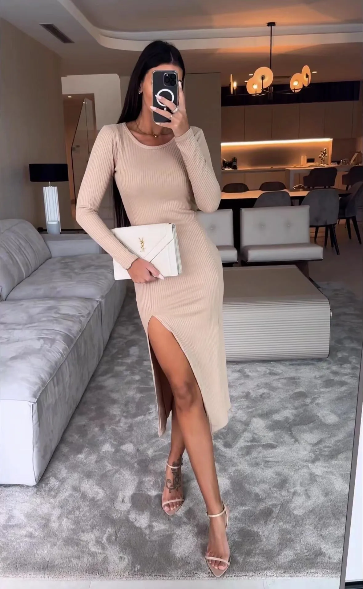2024ss sexy solid color split dress