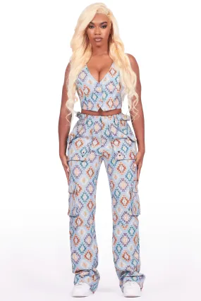 Andraila Blue Tapestry Stacked Pant