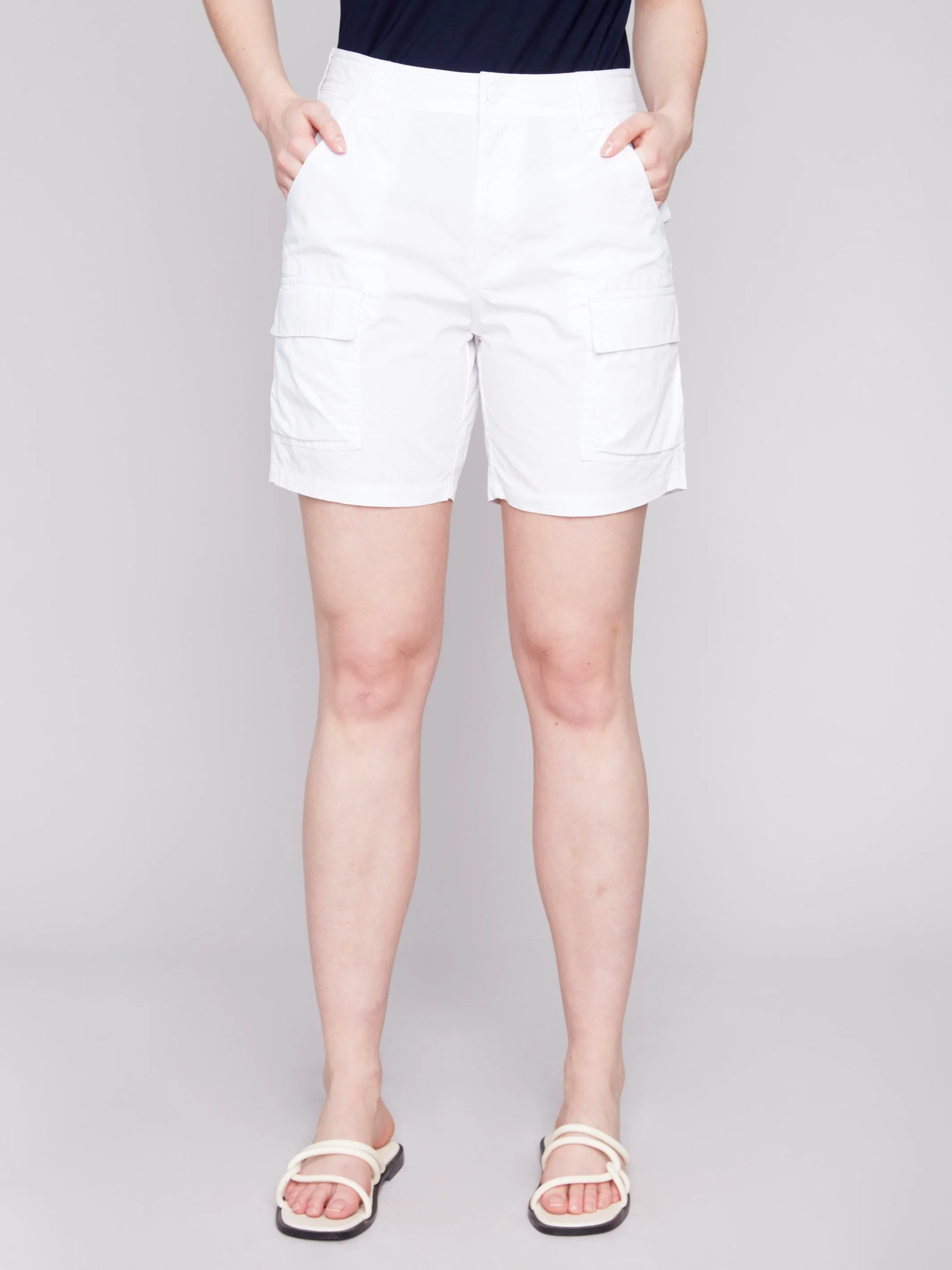 Cotton Shorts with Cargo Pockets - White