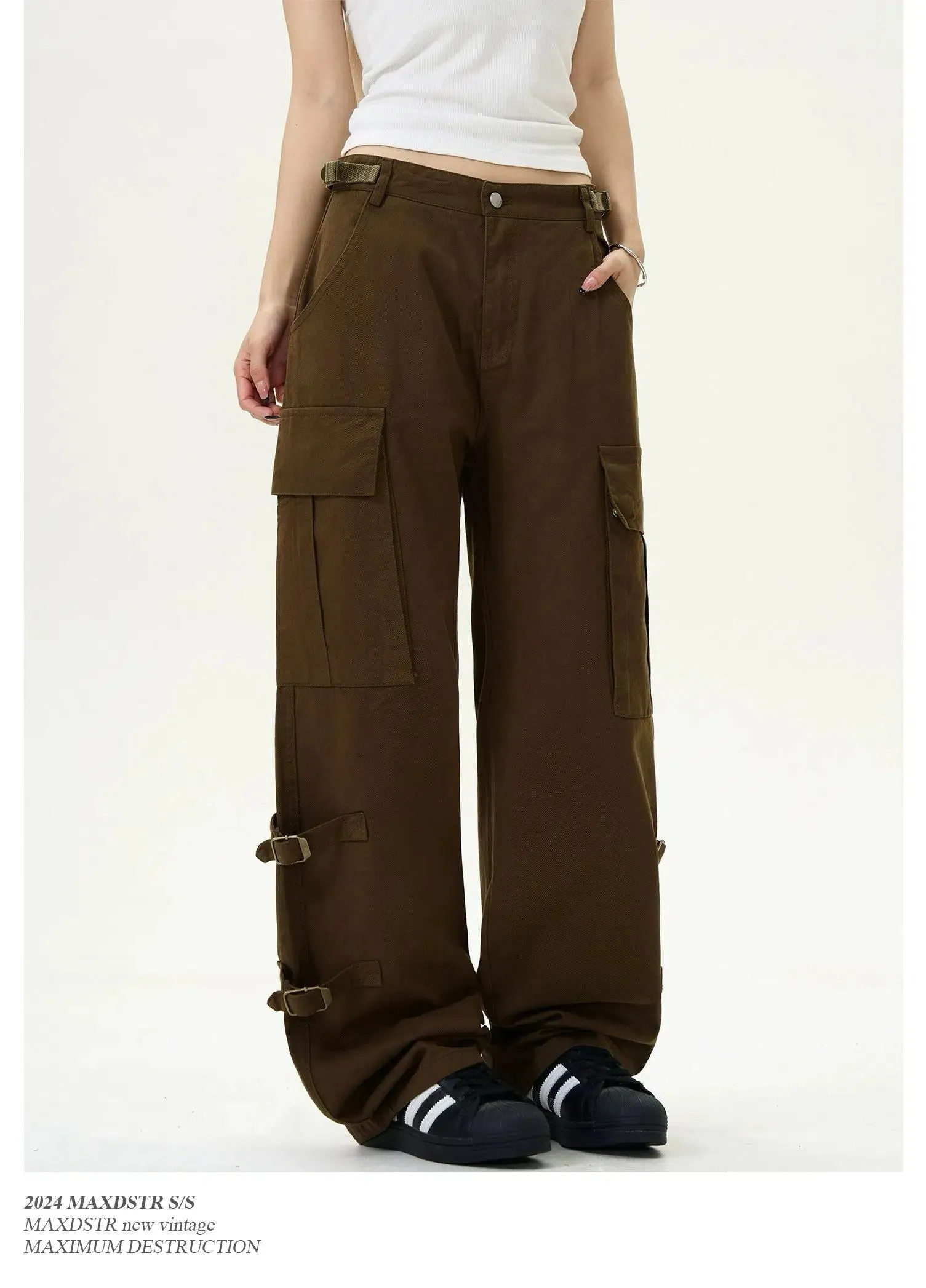 Elastic Side Straps Cargo Pants