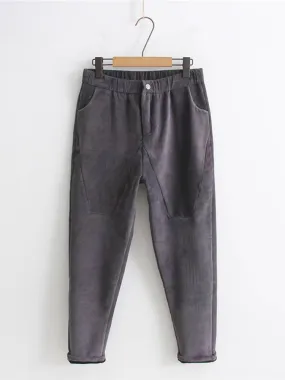 Elastic Waist Corduroy Fluff Pants
