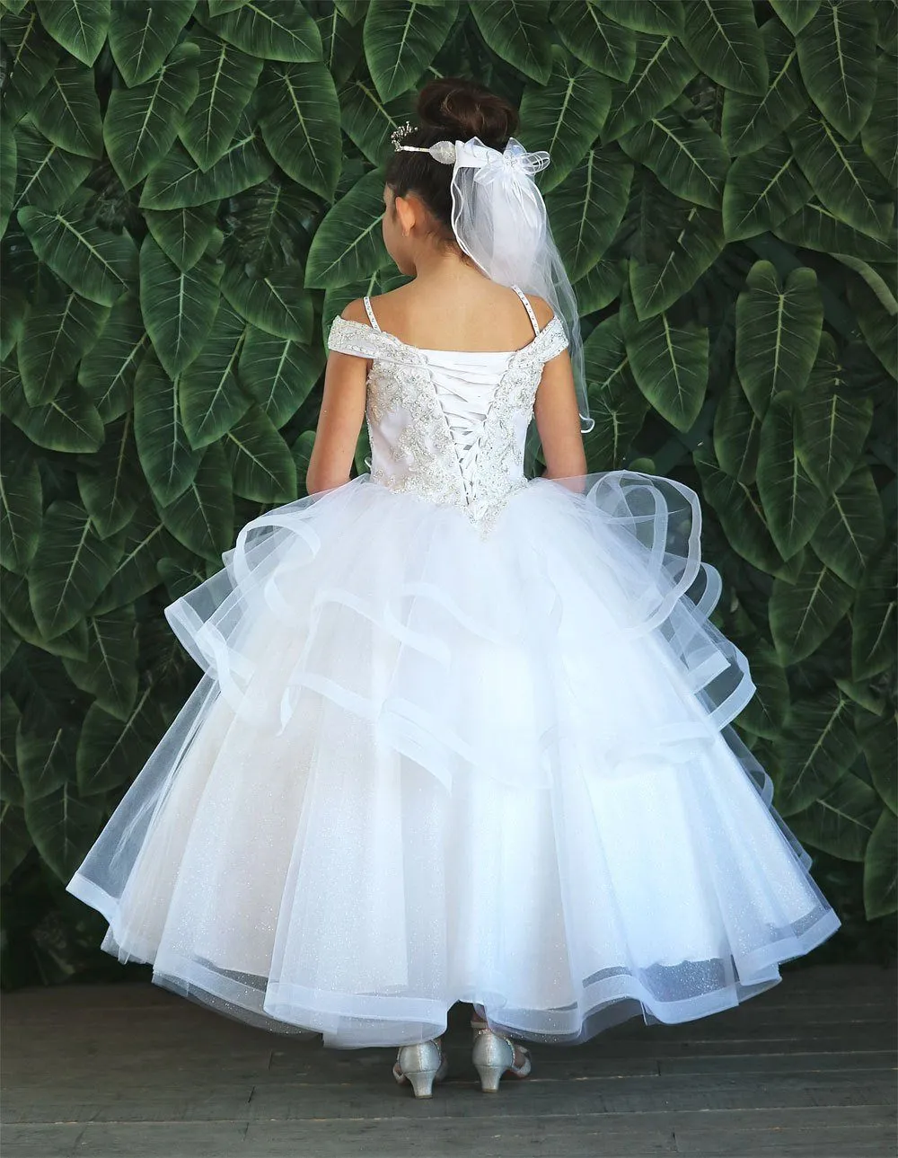 Girls Long Off Shoulder Layered Dress by Calla KY223
