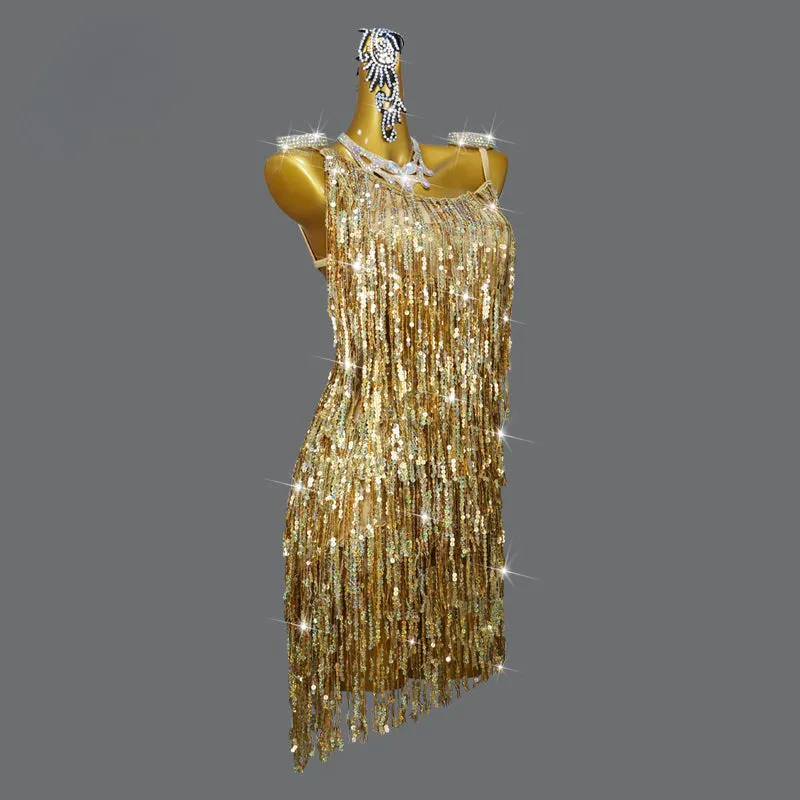 Gold Sequins Latin Dance Dress