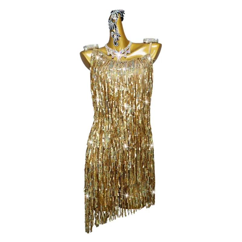 Gold Sequins Latin Dance Dress