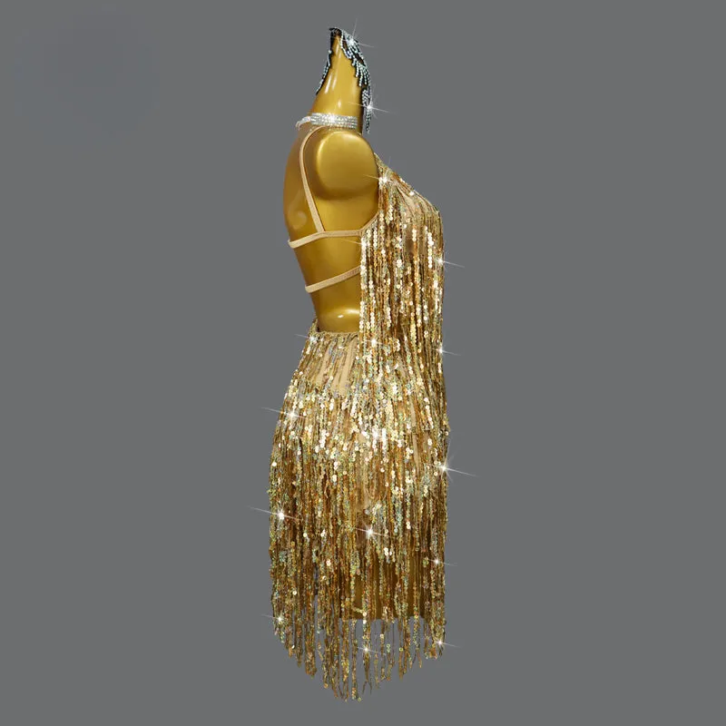 Gold Sequins Latin Dance Dress