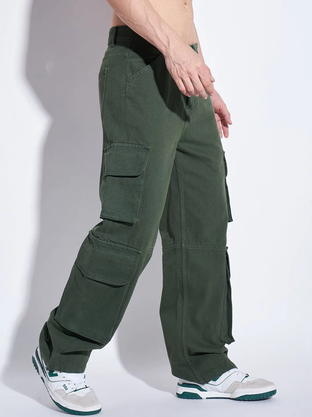 Green Washed Cargo Baggy Denim