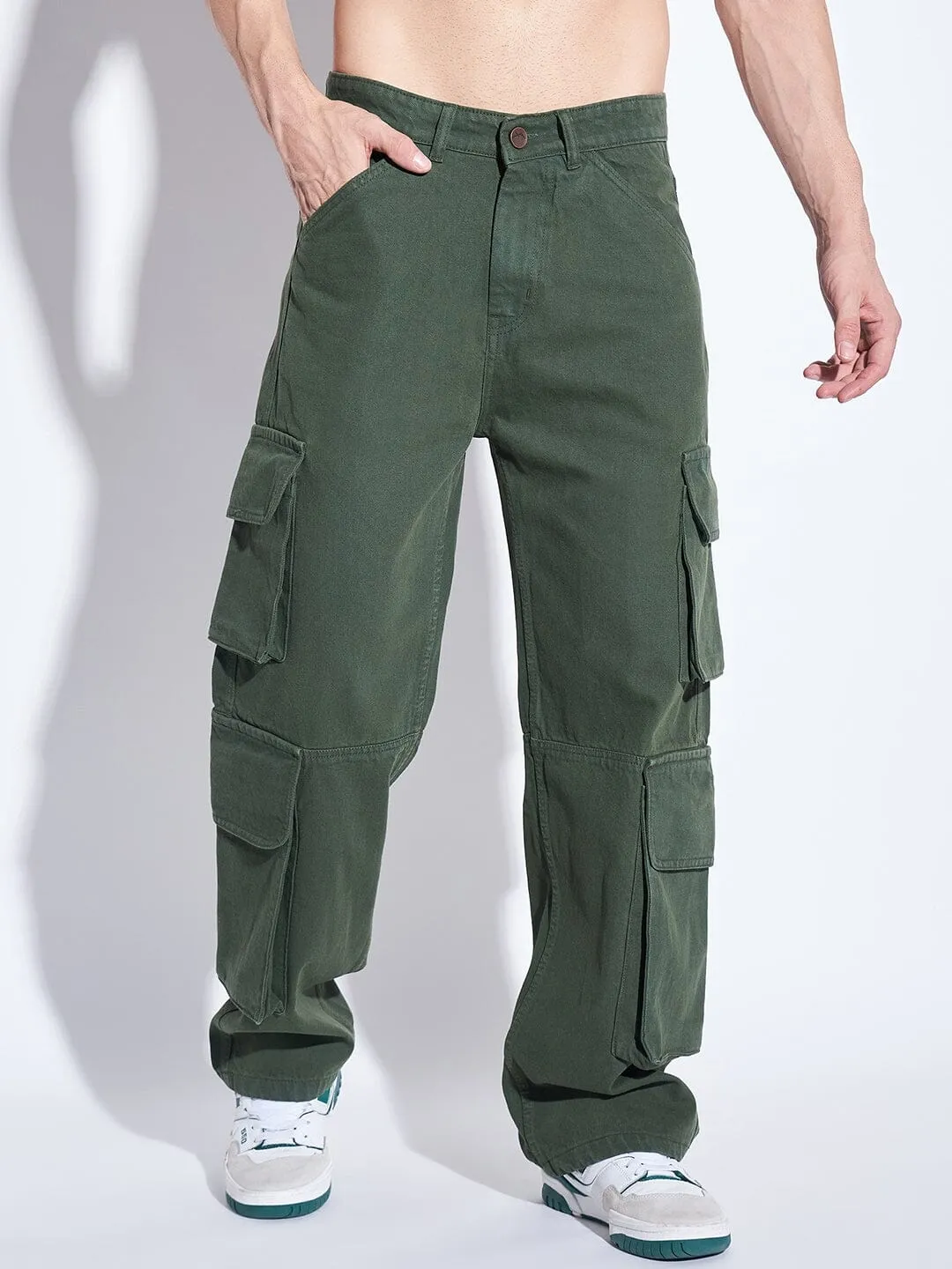 Green Washed Cargo Baggy Denim