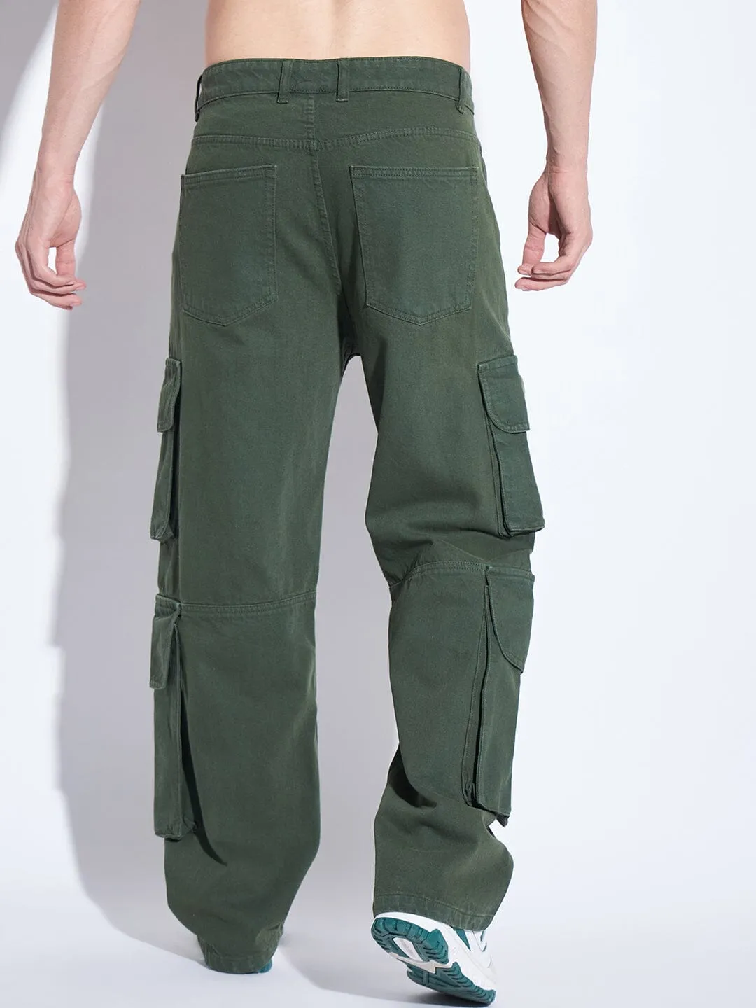 Green Washed Cargo Baggy Denim