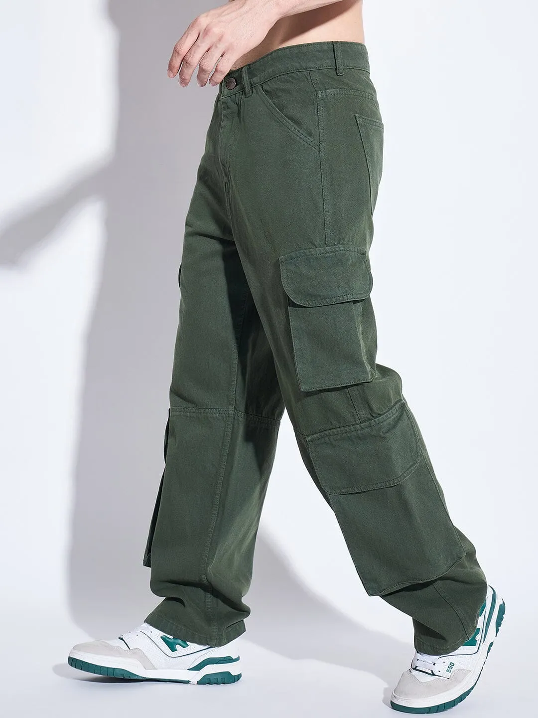 Green Washed Cargo Baggy Denim
