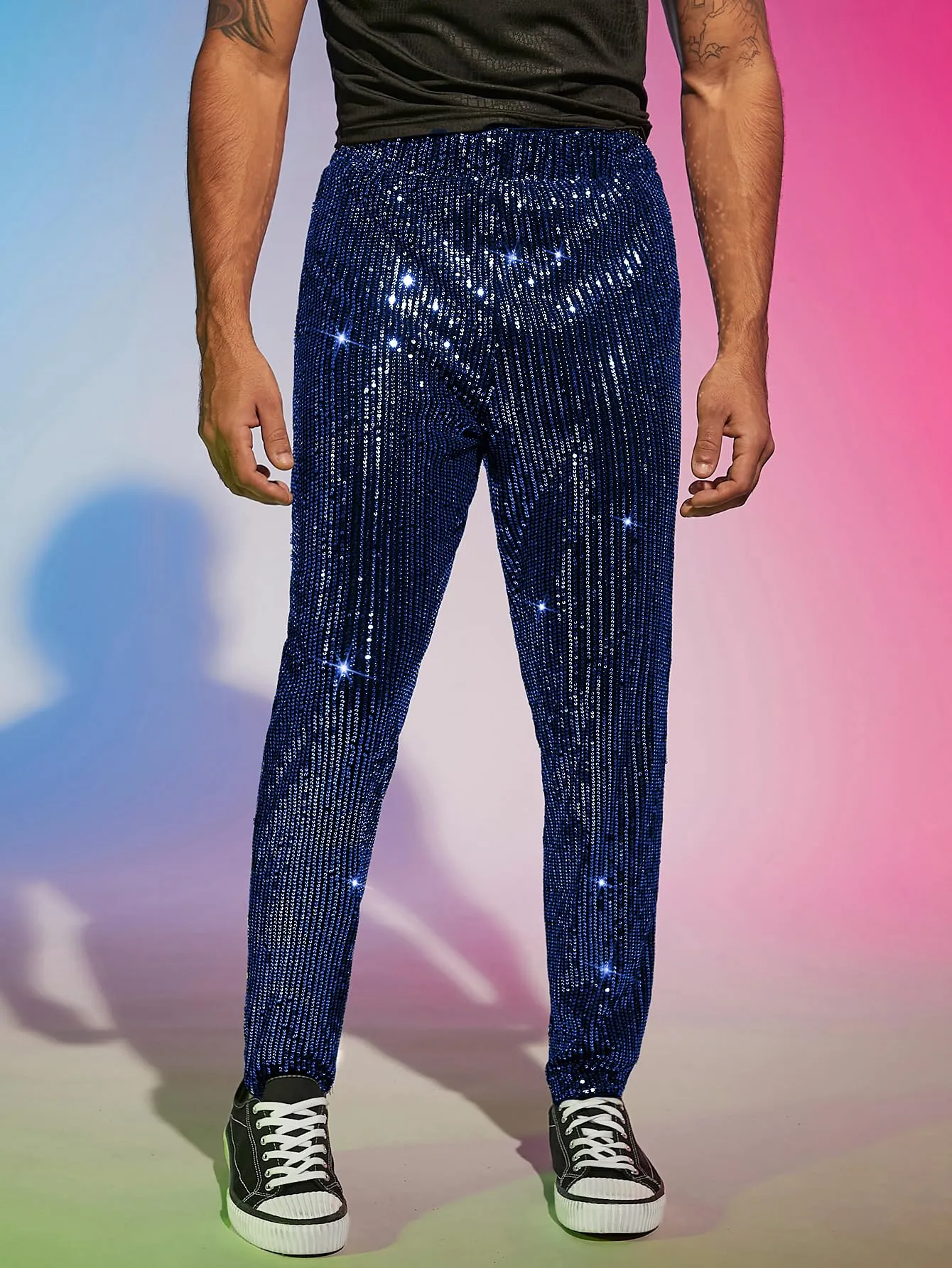 Men's Navy Blue Sequin Glitter Dress Pants