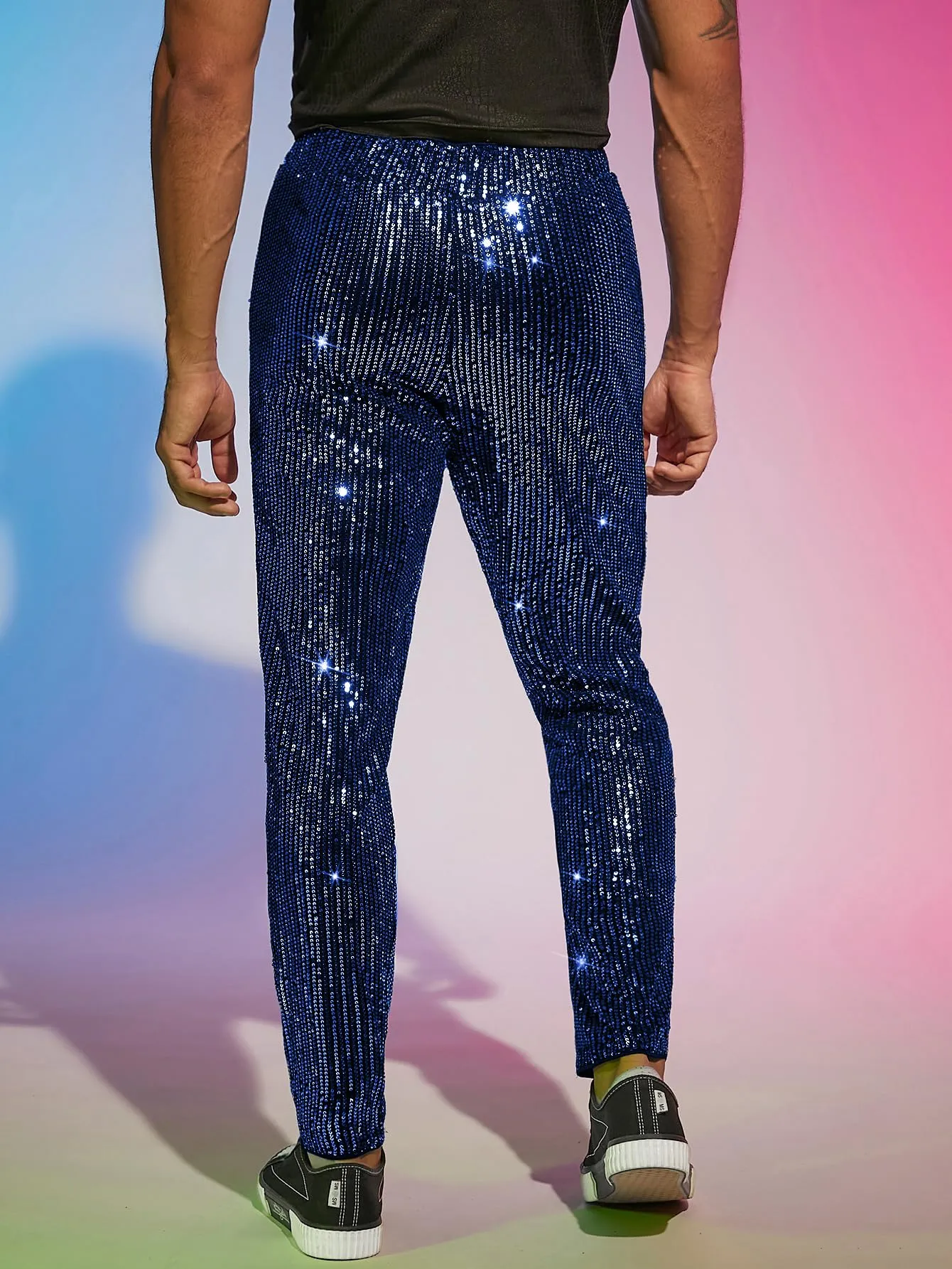 Men's Navy Blue Sequin Glitter Dress Pants