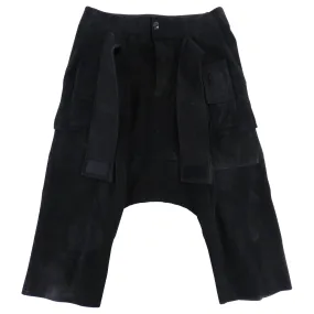 Rick Owens Black Suede Cargo Cropped Trouser - XS