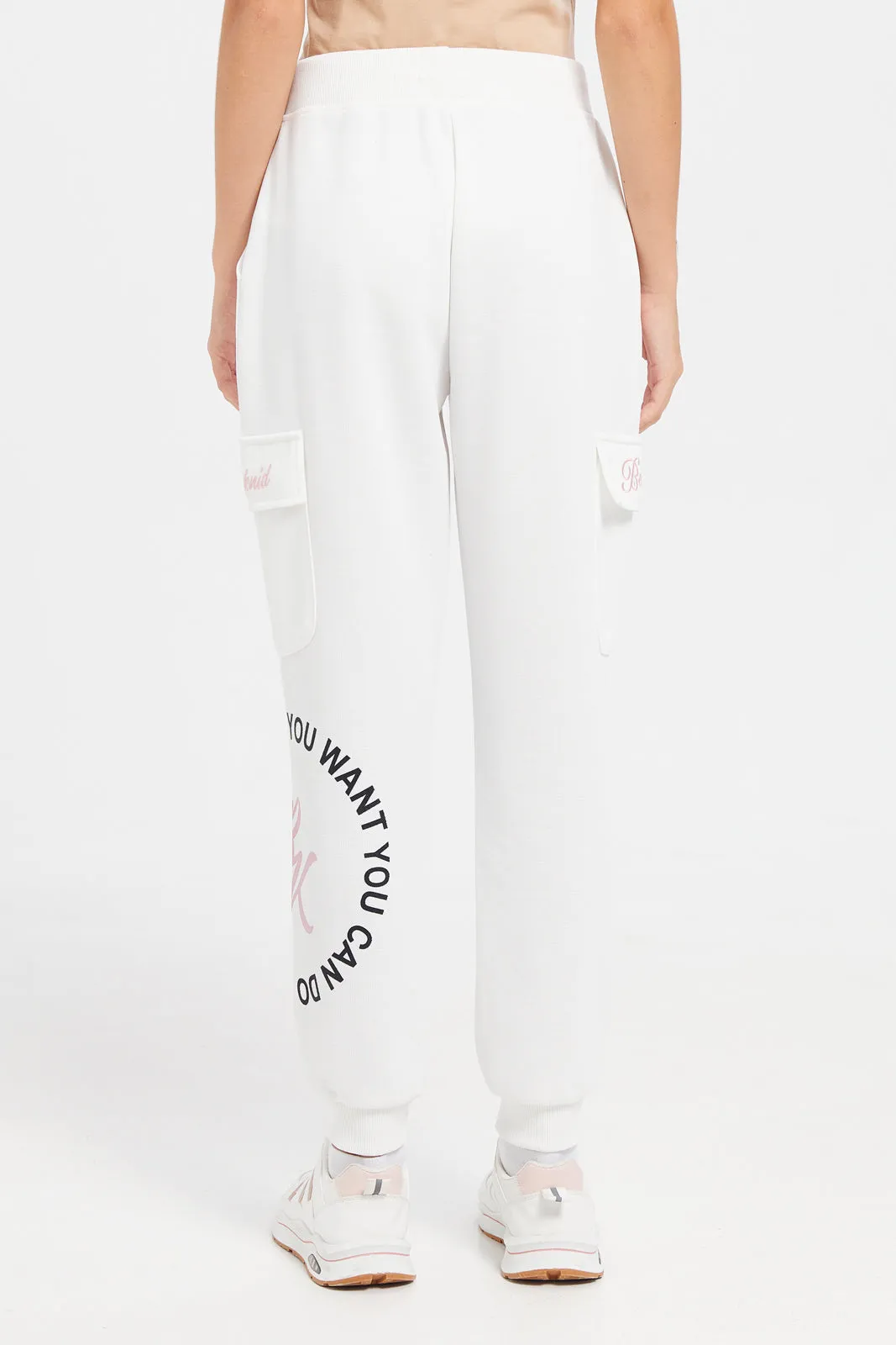 Senior Girls White Cargo Pocket Pants