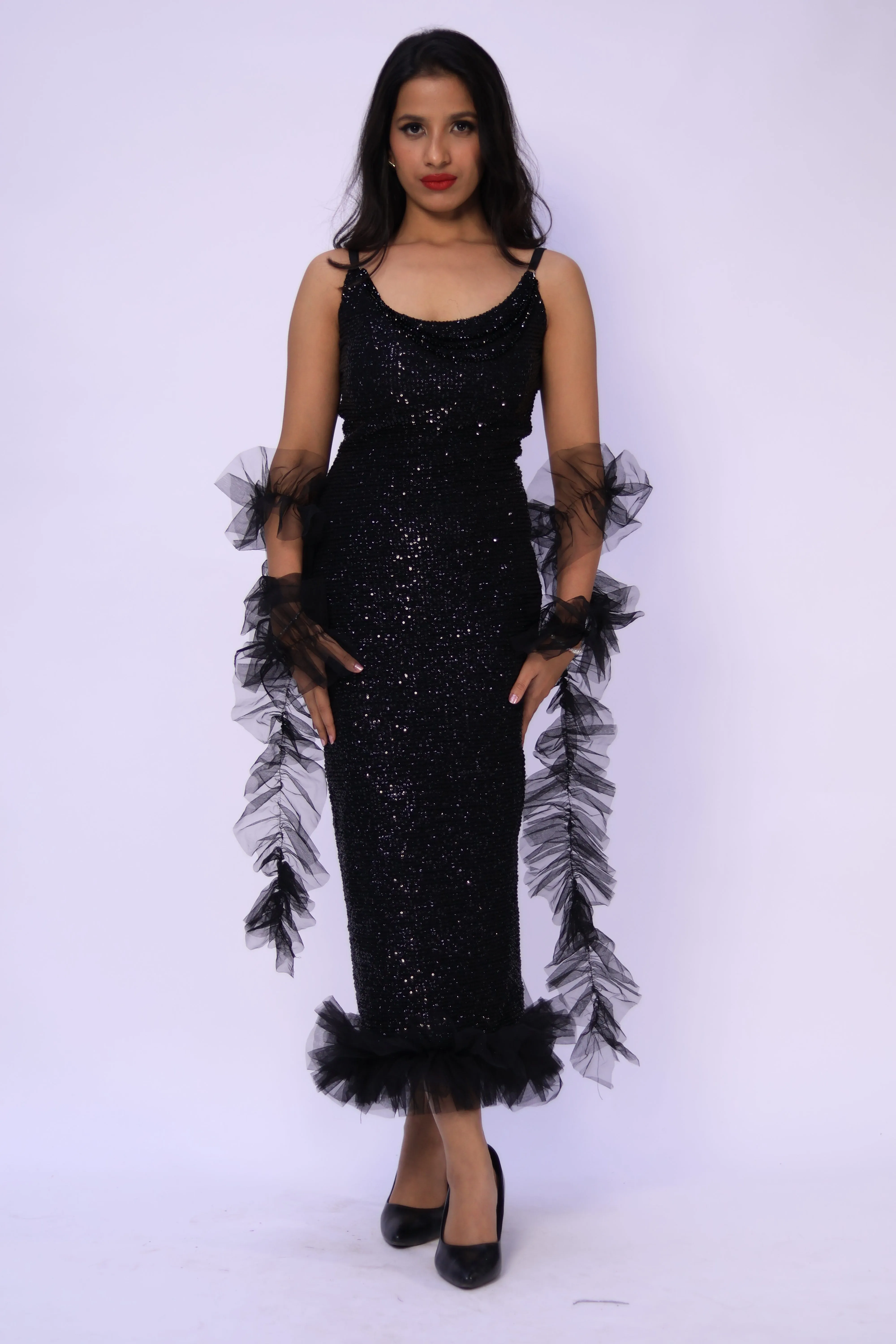 Sequin Embellished Black Gown