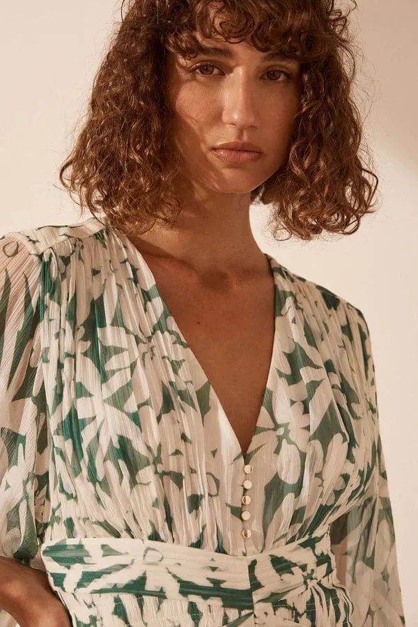 Shona Joy | Marguerite Long Sleeve V Neck Mini Dress