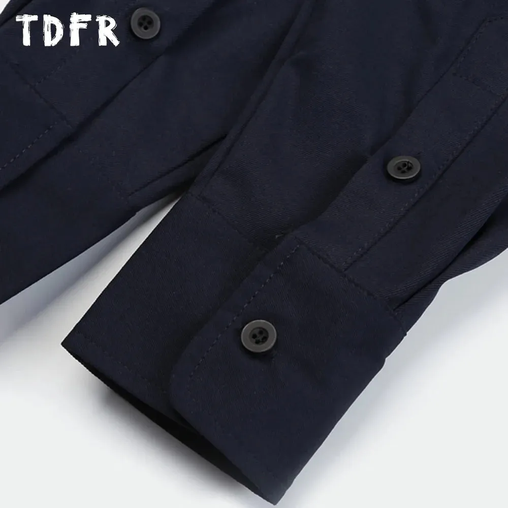 Solid Color Cargo Shirts with Safari Style Lapel and Curved Hem