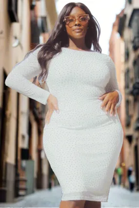 Translucent Silver Rhinestone Plus Midi Dress