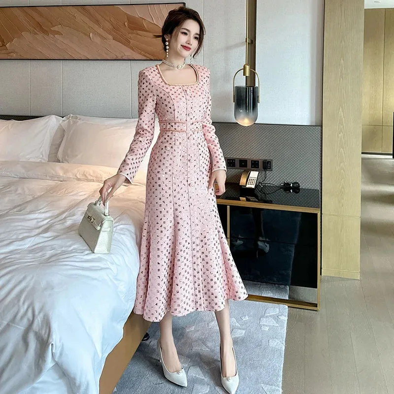 Trend4us Sequin Embellished Tweed Mermaid Dress