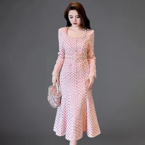 Trend4us Sequin Embellished Tweed Mermaid Dress