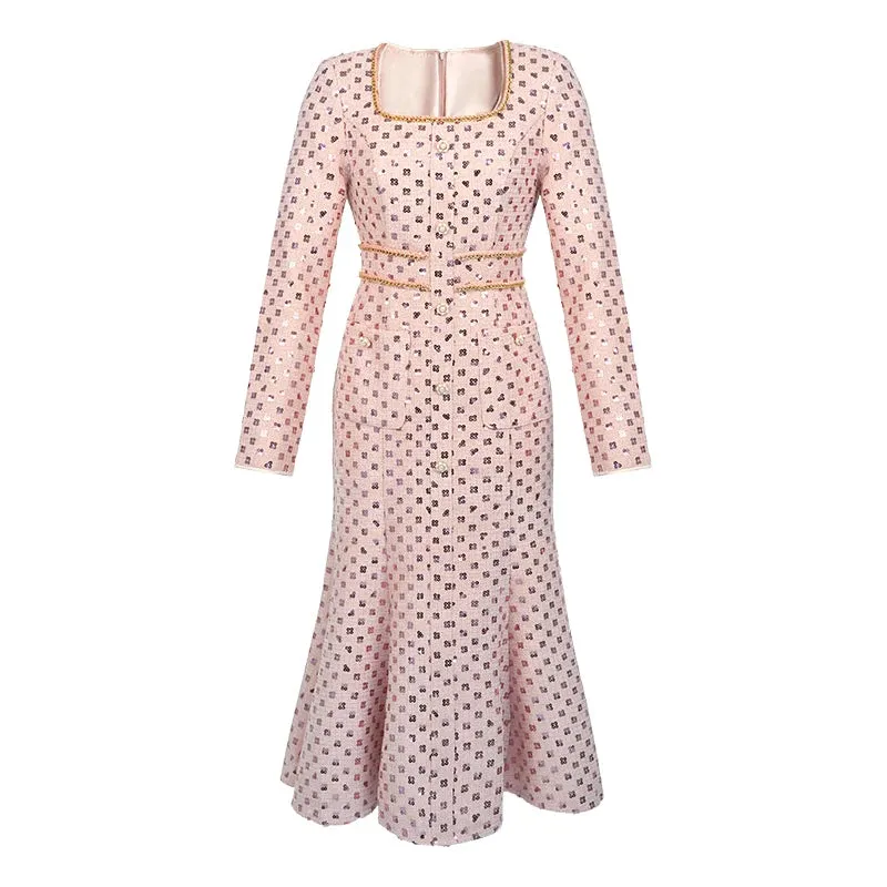 Trend4us Sequin Embellished Tweed Mermaid Dress