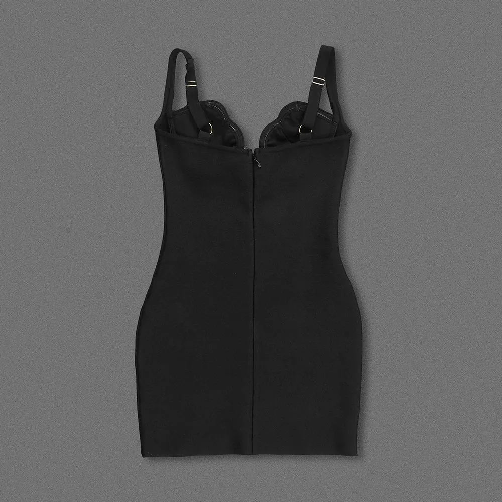 Trend4us Women's Chic Scallop-Trim Plunge Mini Dress
