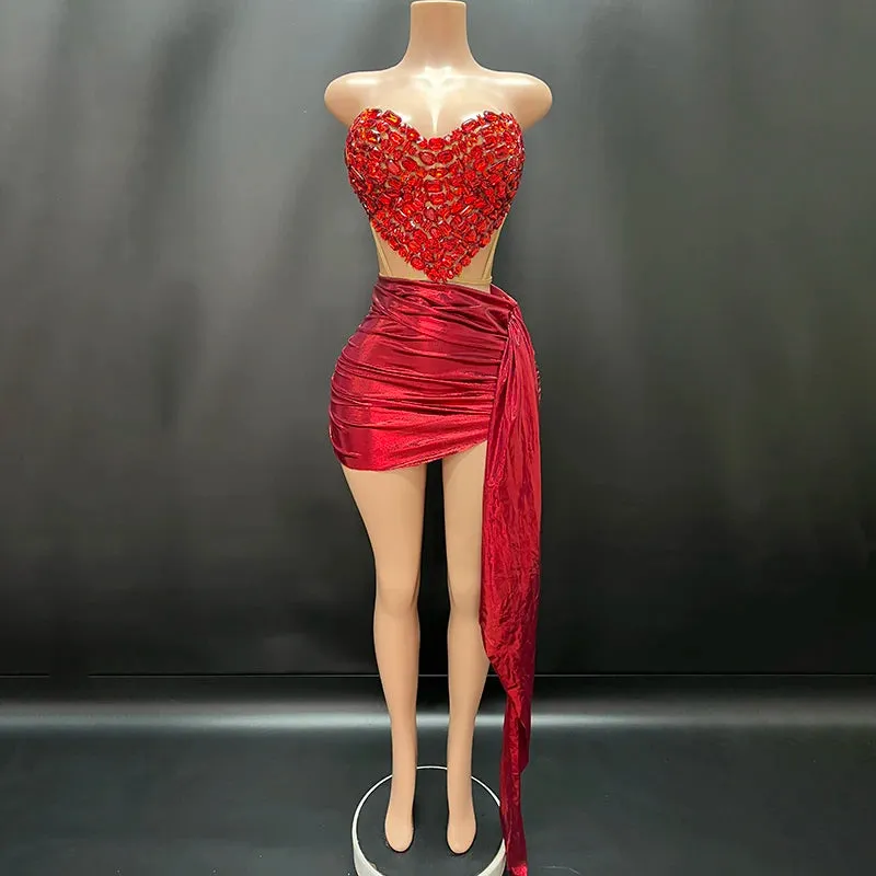 Trend4us Women's Crystal Heart Ruched Drape Skirt Set