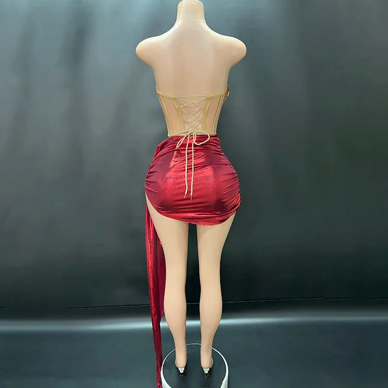 Trend4us Women's Crystal Heart Ruched Drape Skirt Set