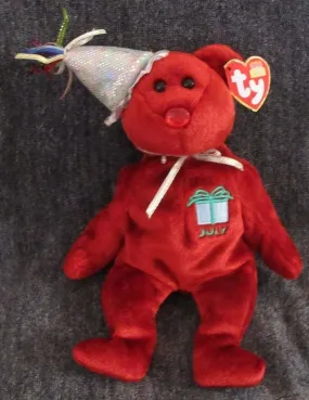 Ty Beanie Baby July Happy Birthday Bear Wearing Hat