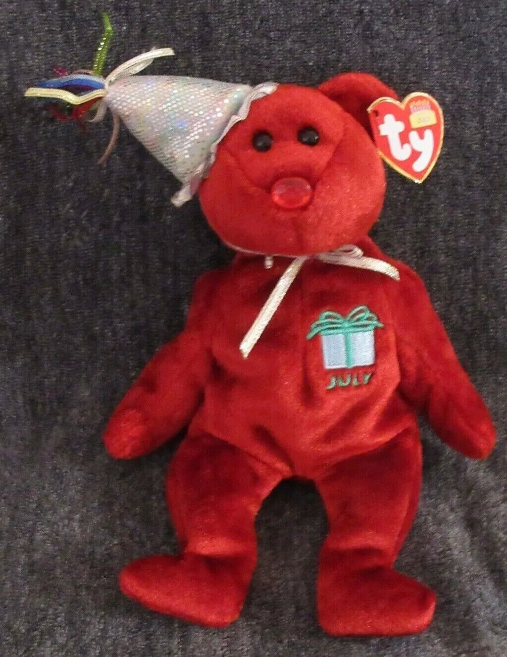 Ty Beanie Baby July Happy Birthday Bear Wearing Hat