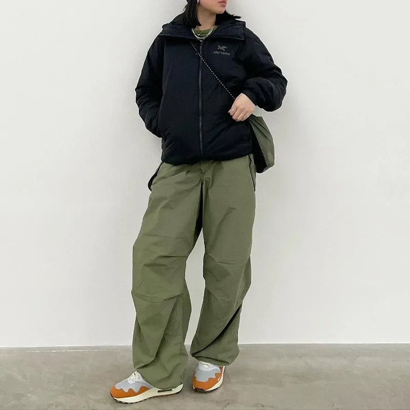 Women Spring Retro Solid Loose Drawstring Trousers