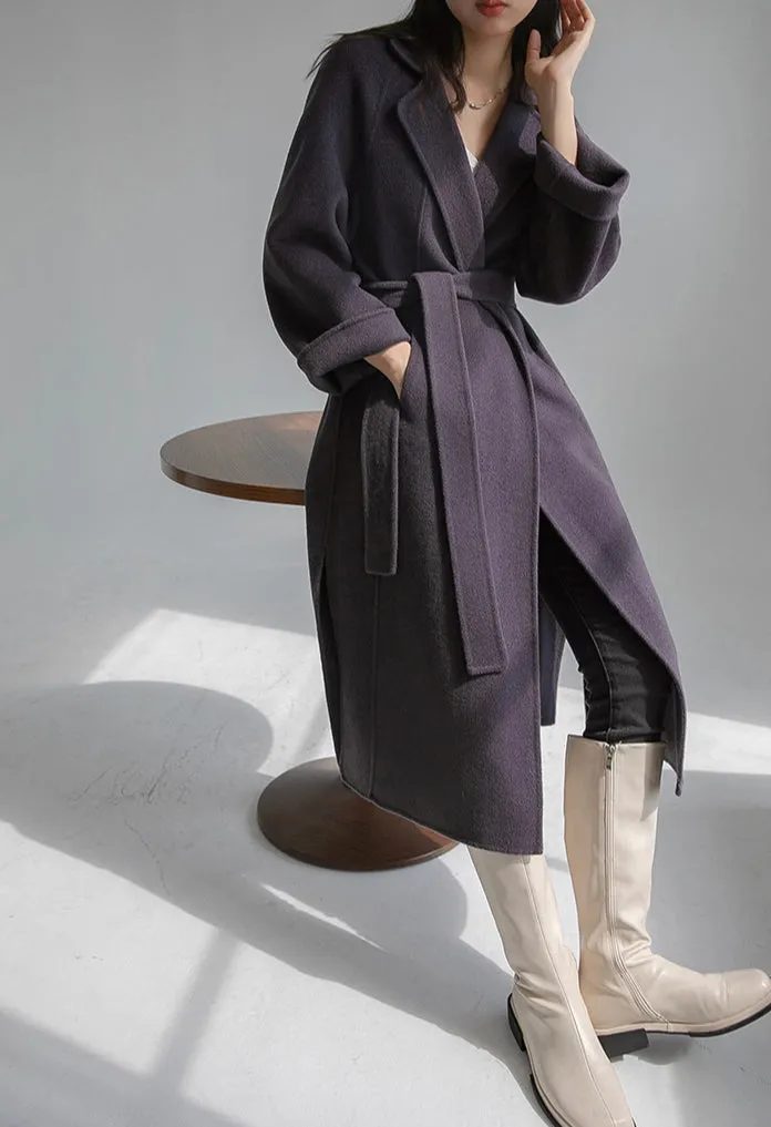 Women Wool Coat, Double-Sided Cashmere Coat Women's Long Over-The-Knee Wool Coat