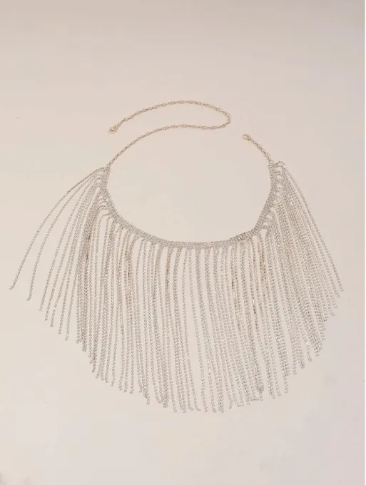 WOMENS gold rhinestone fringe belt / dance skirt, 13" long
