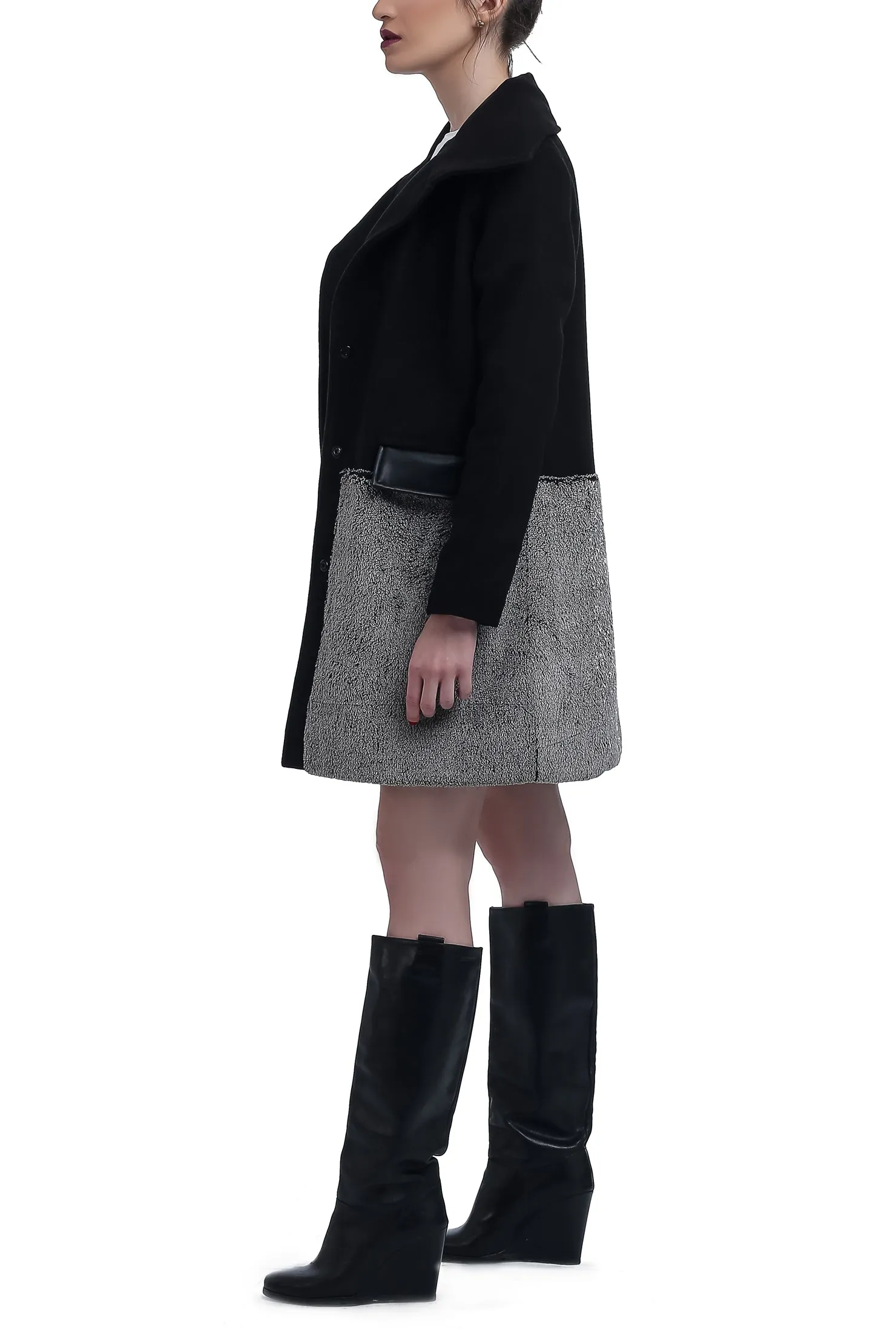 Wool Fur Coat - Black
