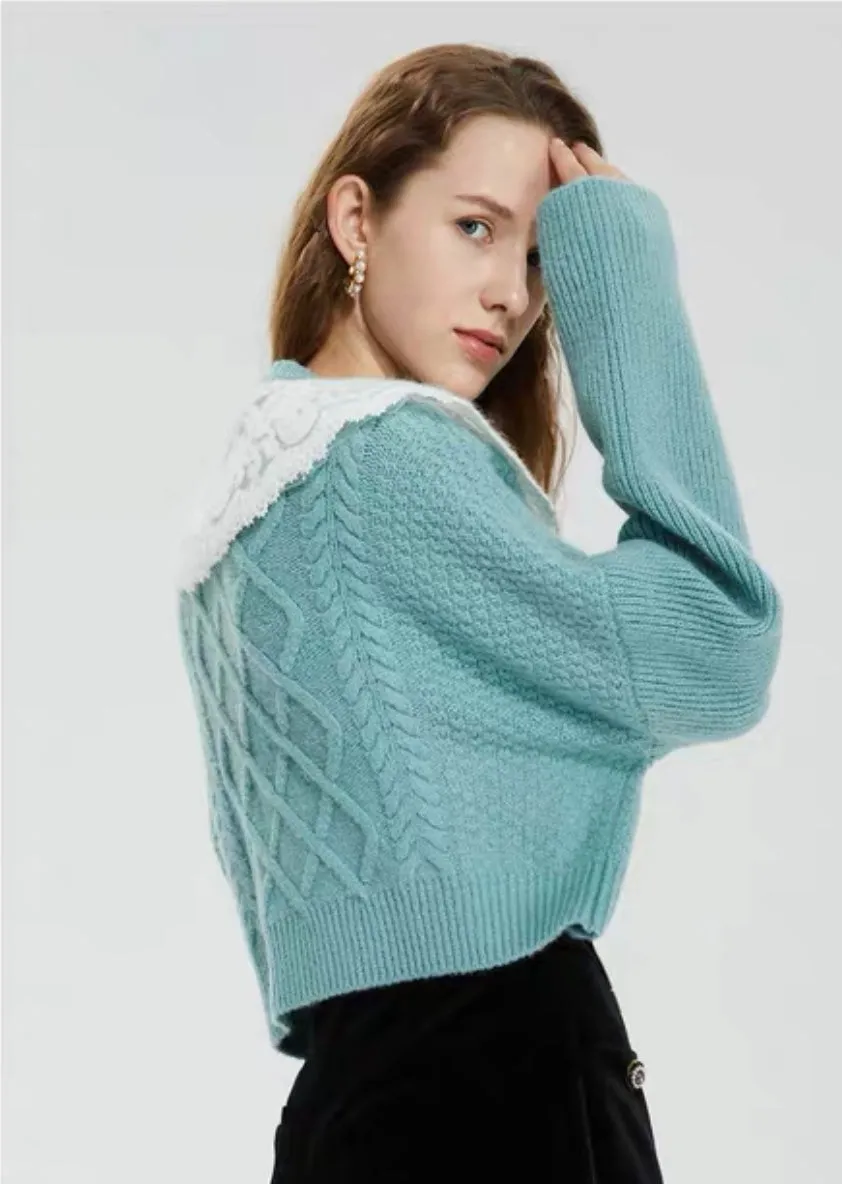 Wool Sweater W/ Crochet Collar