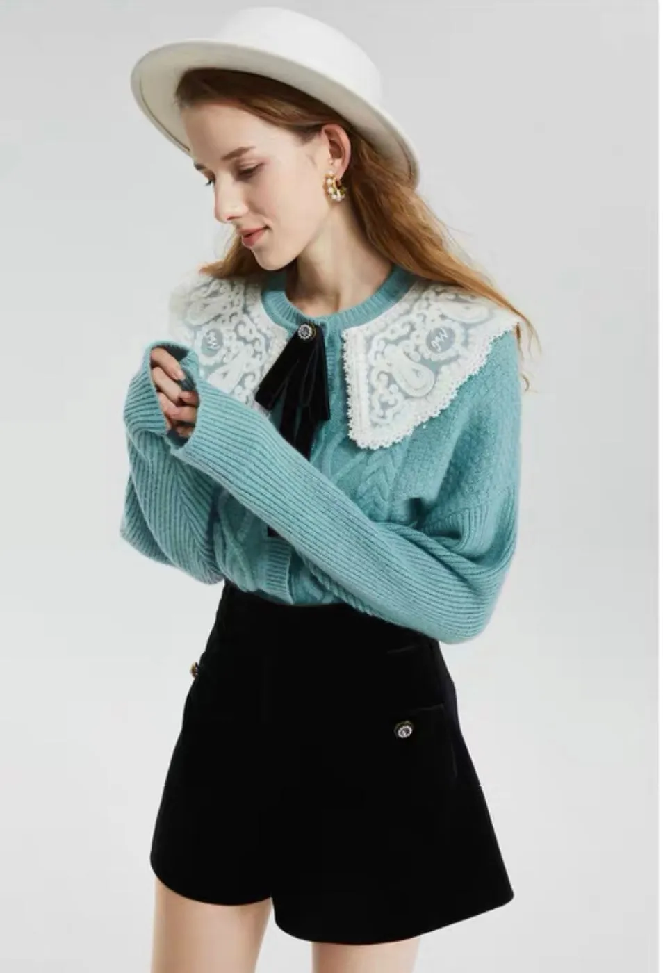 Wool Sweater W/ Crochet Collar