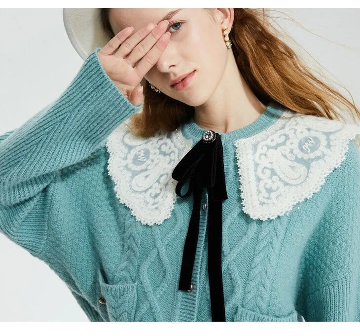 Wool Sweater W/ Crochet Collar