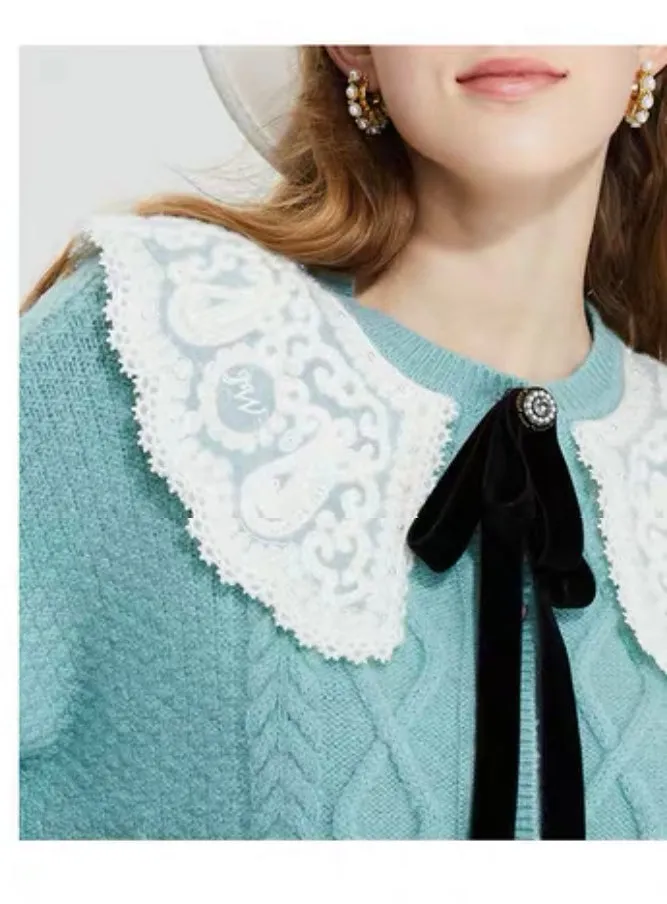Wool Sweater W/ Crochet Collar